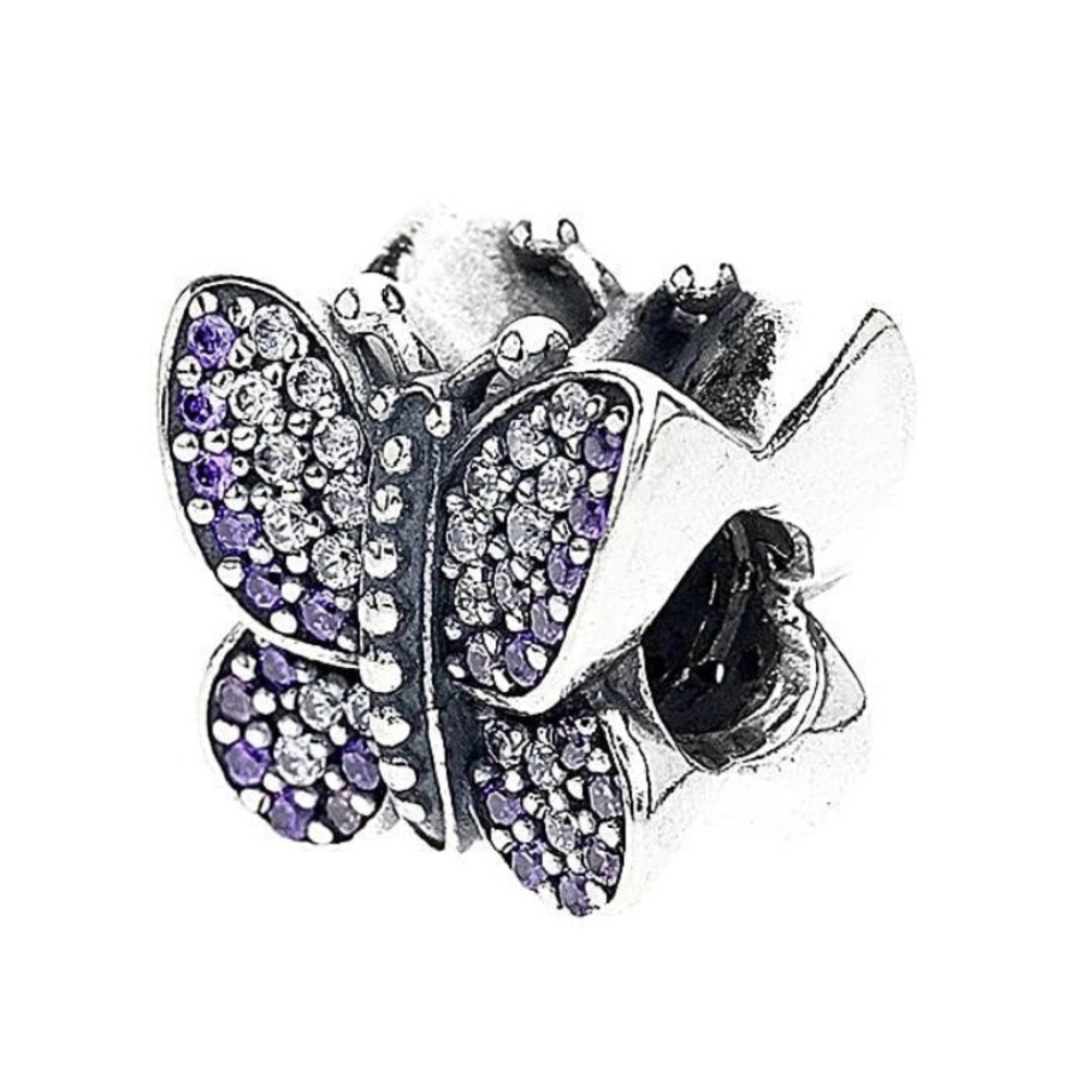 Authentic Pandora Retired Sparkling Purple Pave CZ Butterfly S925 Ale Charm